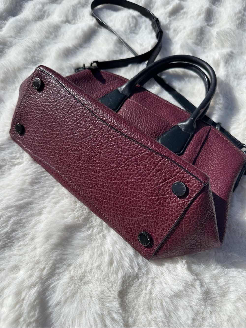 Michael Kors Campbell satchel pebbled burgandy crossbody black trim - Picture 7 of 14